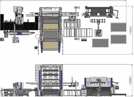 圖3 數(shù)控沖床自動(dòng)分揀·折彎?rùn)C(jī)器人生產(chǎn)線空間示意圖