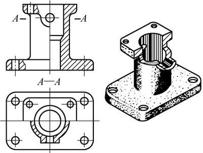 圖1-28鈑金加工件未表達(dá)清楚結(jié)構(gòu)時半剖視圖的畫法